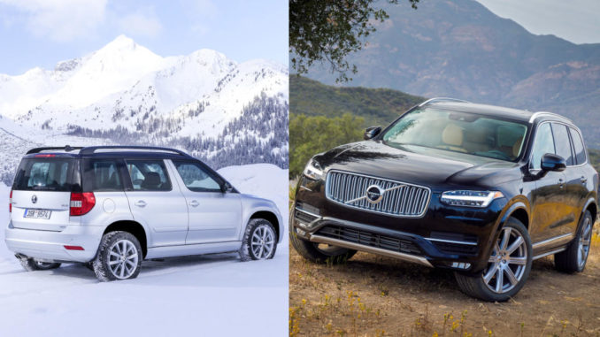 Gemeinsames Bild eines weißen Skoda Yeti und eines schwarzen Volvo XC90