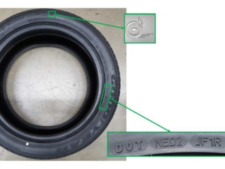 Abbildung des zurückgerufenen Reifens Goodyear Efficientgrip mit Hervorhebung der Erkennungsmerkmale.