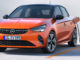 Ein orangener Opel Corsa-e steht 2020 an einer Ladesäule.