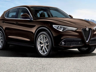 Ein brauner Alfa Romeo Stelvio (05/2017) steht in einem Salzsee-Becken.