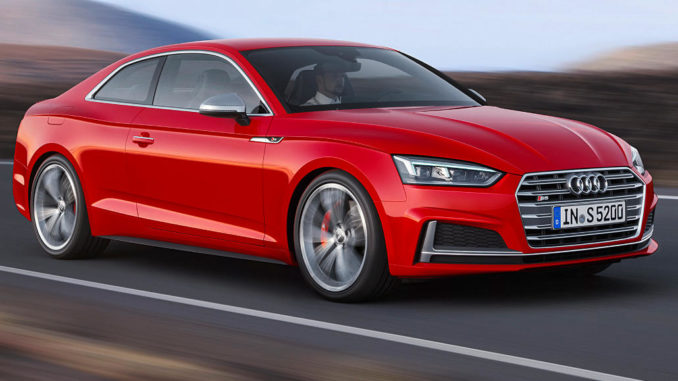 Audi S5 Coupé Fahraufnahme 2016 durch Lavafelder, Farbe: Misanorot