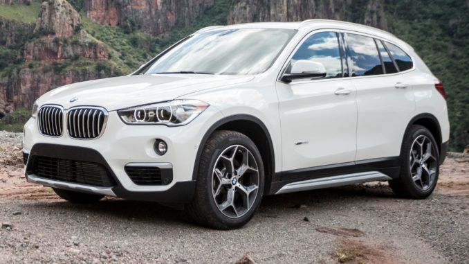 Ein weßer BMW X1 steht 2015 in einem Naturpark.