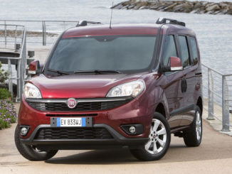 Ein roter Fiat Doblo steht im Februar 2015 am Ufer einer Bucht.