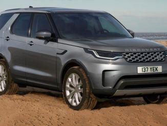 Ein grauer Land Rover Discovery steht 2020 am Strand