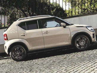 Ein grauer Suzuki Ignis fährt 2020 ein Straße bergauf.